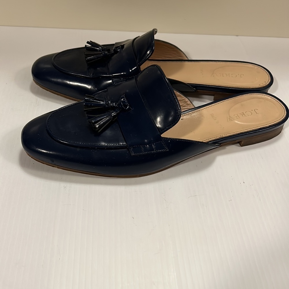 J Crew Leather Patent Navy Mules Loafers with Tassel size 9.5 - gently used - Picture 5 of 15